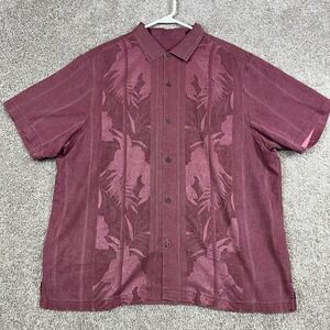 Tommy Bahama Shirt Mens 2XL Purple‎ Silk Floral Hawaiian Button Up Camp Casual